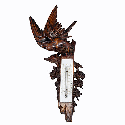 A Wooden Carved Black Forest Weather Station with Eagle.