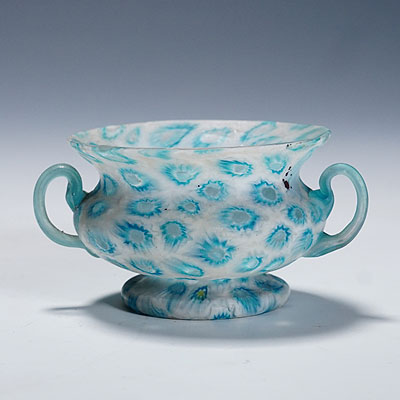 Antique Millefiori Bowl with Handles, Fratelli Toso Murano ca. 1920s.