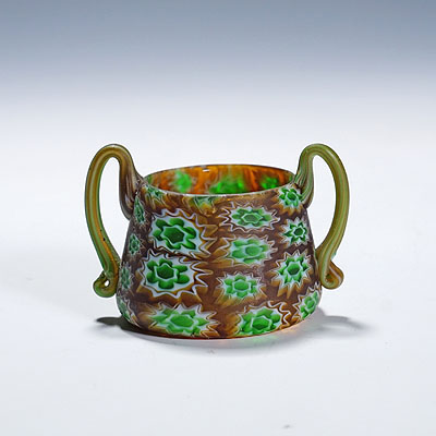 Antique Millefiori Bowl with Handles, Fratelli Toso Murano ca. 1900s.