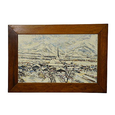 Alexander Michael Oil Painting of Bergen in Winter 1980.
