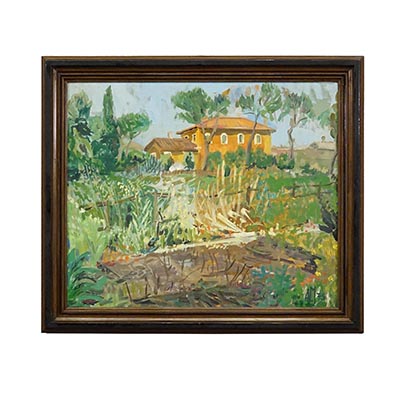 Vintage Oil Painting of a Mediterranean Village, Alexander Michael 1975.