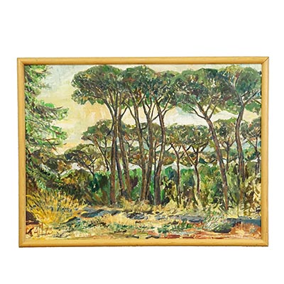Alexander Michael Oil Painting of a Pine Grove Near Ostia, Italy 1973.