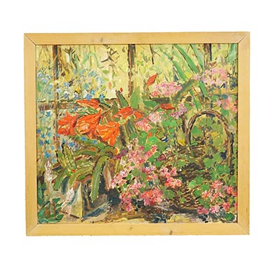 Alexander Michael Oil Painting of a Flowering Cactus, Germany 1974.