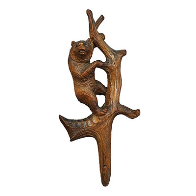 Lovely Black Forest Carved Whip Holder with Bear ca. 1900s.