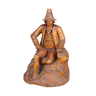 Antique Hand-Carved Tyrolean Farmer Sculpture, ca. 1880.