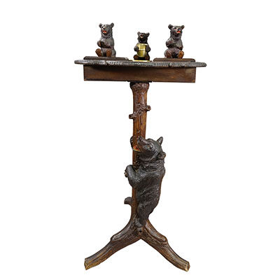Antique Black Forest Carved Bear Smoking / Side Table, ca. 1900.
