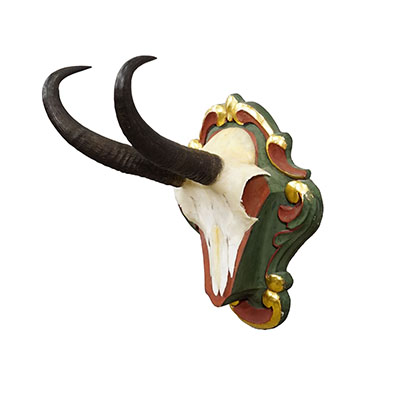 Vintage Chamois Trophy on Carved Plaque, Germany 1960s.