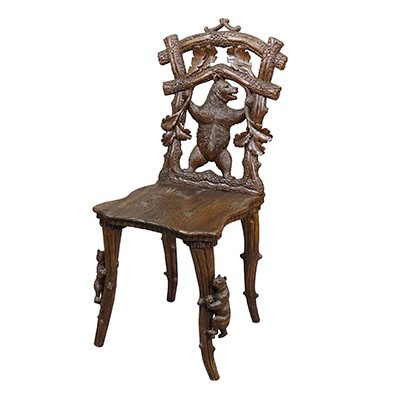 Antique Black Forest Carved Bear Chair, Brienz, circa 1880s.