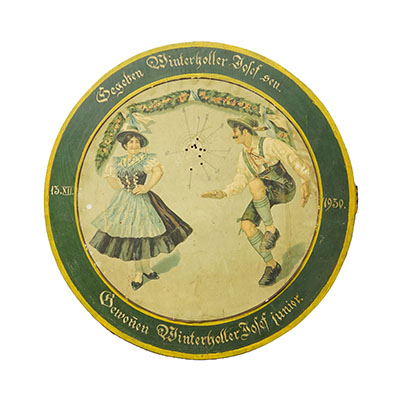 Antique Honor Target with Bavarian Dancing Couple, Germany 1930.
