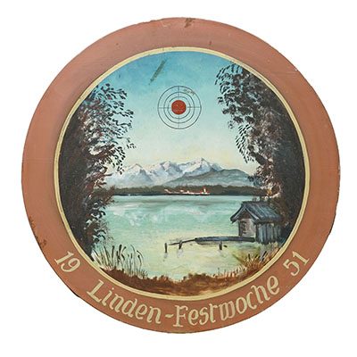 Vintage Honor Shooting Target with Landscape and Lake Painting, Germany 1951.
