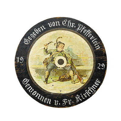 Antique German Shooting Target with Humorous Hunter Motif, Germany 1929.