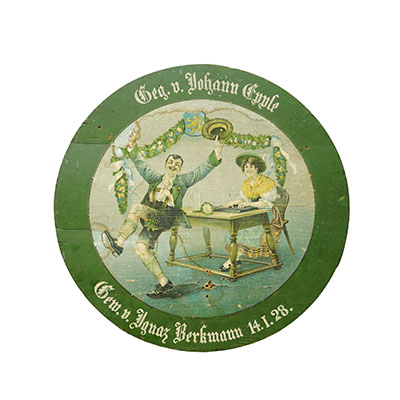 Antique German Shooting Target with Festive Couple Scene, Germany 1928.