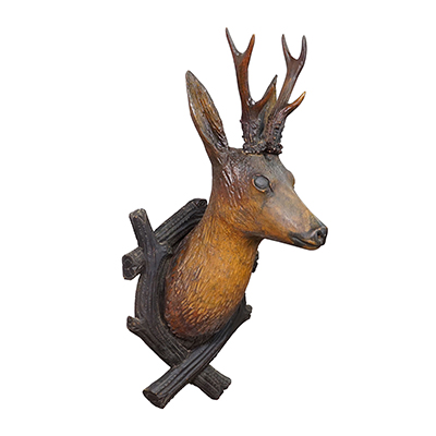 Large Naturalistic Black Forest Carved Deer Head, ca. 1930s.