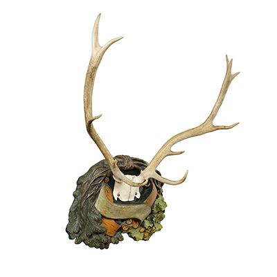 Black Forest 12 Pointer Deer Trophy on Plaster Plaque Germany 1920s.