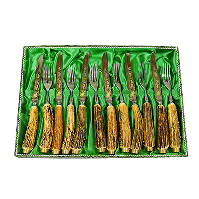 Vintage Stainless Steel and Horn Cutlery Set 'Othello' by Anton Wingen, 1950s.