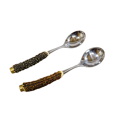 Vintage Stainless Steel and Horn Cutlery Serving Spoons, Wingen 1960s.