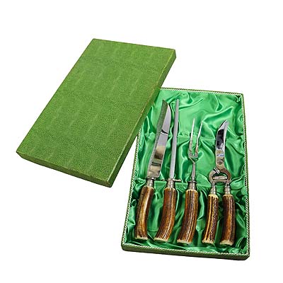 Vintage Stainless Steel and Horn 4-piece Cutlery Set Solingen, 1960s.