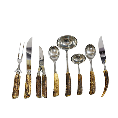 Vintage Stainless Steel and Horn 8-piece Cutlery Set Solingen, 1960s.
