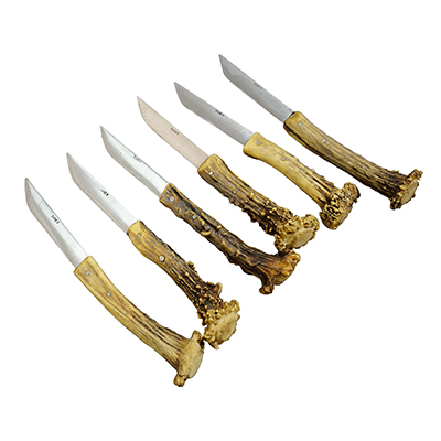 Antique Steak Knive Set with Deer Horn Handles, Solingen, 1900s.