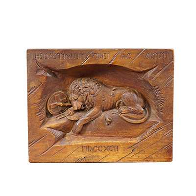 Antique Swiss Hand-Carved Relief of the Lion Monument of Lucerne, circa 1900.
