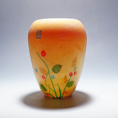 Vintage Gino Cenedese Glass Vase with Fall Leaves 1960s.