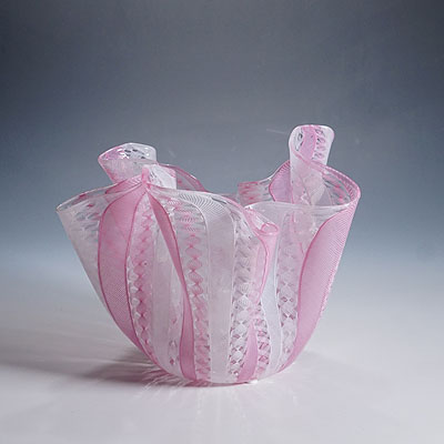 Large Fazzoletto Zanfirico Vase by Fulvio Bianconi for Venini, Venice Murano.