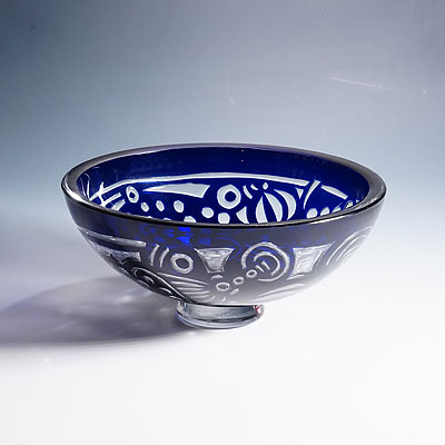 Rare Ariel Bowl 'Bacchus' by Lars Hellsten for Orrefors, Sweden.