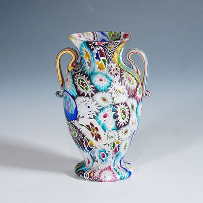 Large Multicolored Millefiori Vase, Fratelli Toso Murano ca. 1920s.