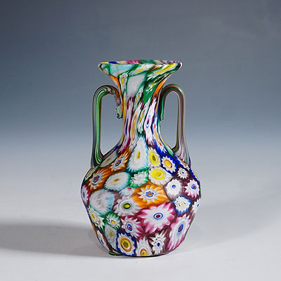 Multicolored Millefiori Vase, Fratelli Toso Murano ca. 1920s.