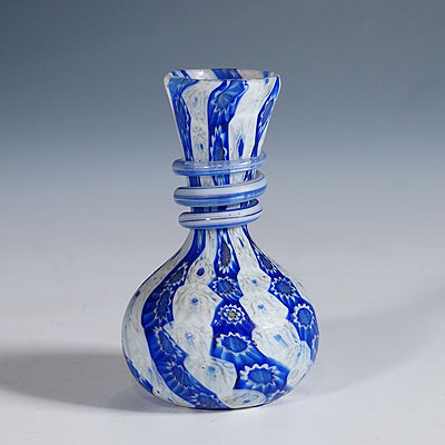 Antique Millefiori Vase in Blue and White, Fratelli Toso Murano ca. 1920s.