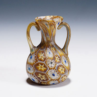 Antique Millefiori Vase in Blue, Amber and White, Fratelli Toso Murano ca. 1920s.