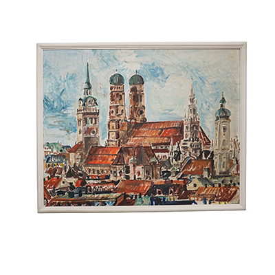 Munich Frauenkirche – Oil Painting by  Alexander Michael, Germany 1973.