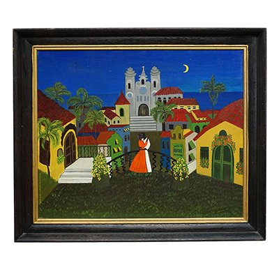 Vintage Oil Painting Nocturne in Brazil , Marion de Leporini Rehbock, ca. 1965.